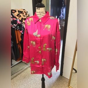 Pink leopard long sleeve blouse